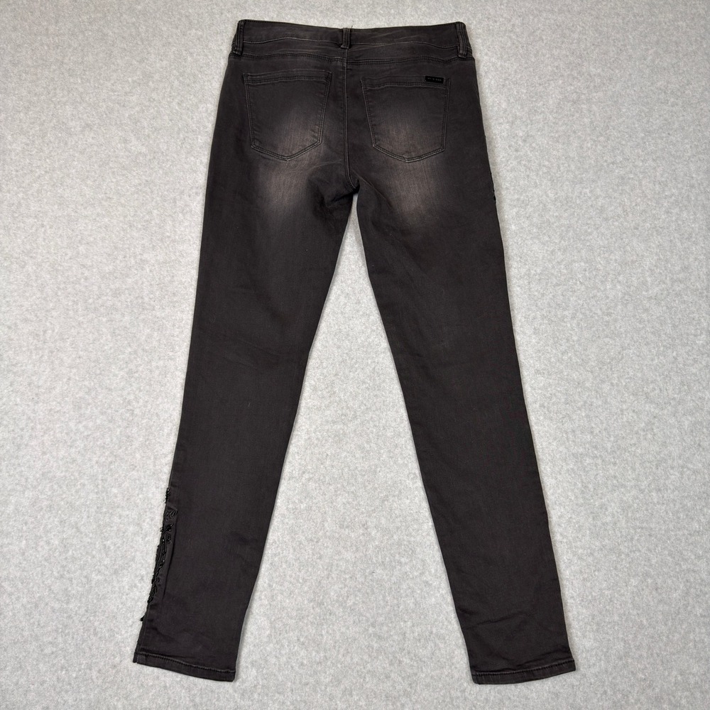 White House Black Market The Skinny Ankle Jeans Black Embellished Beaded Size 0 - Picture 11 of 12